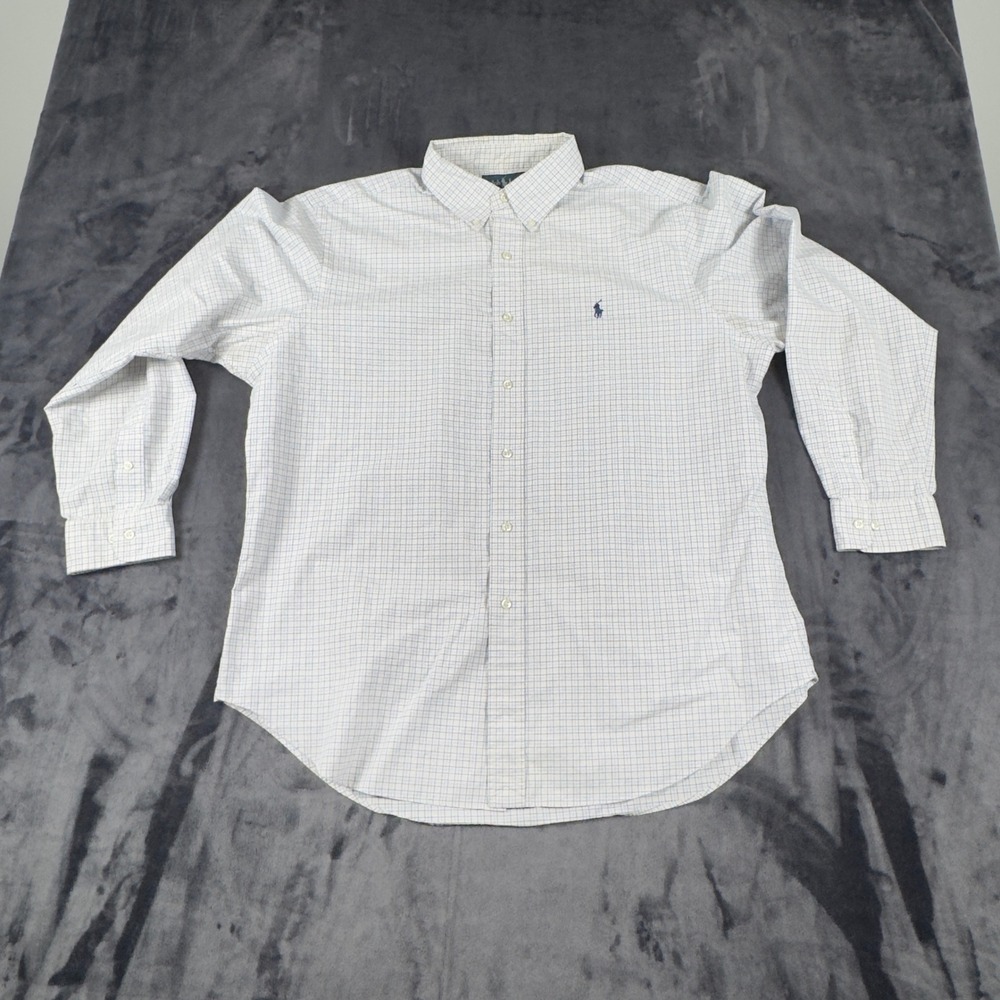 Ralph Lauren Button Down Shirt Mens 17 34/35 White Blue Pink Tattersall Classic